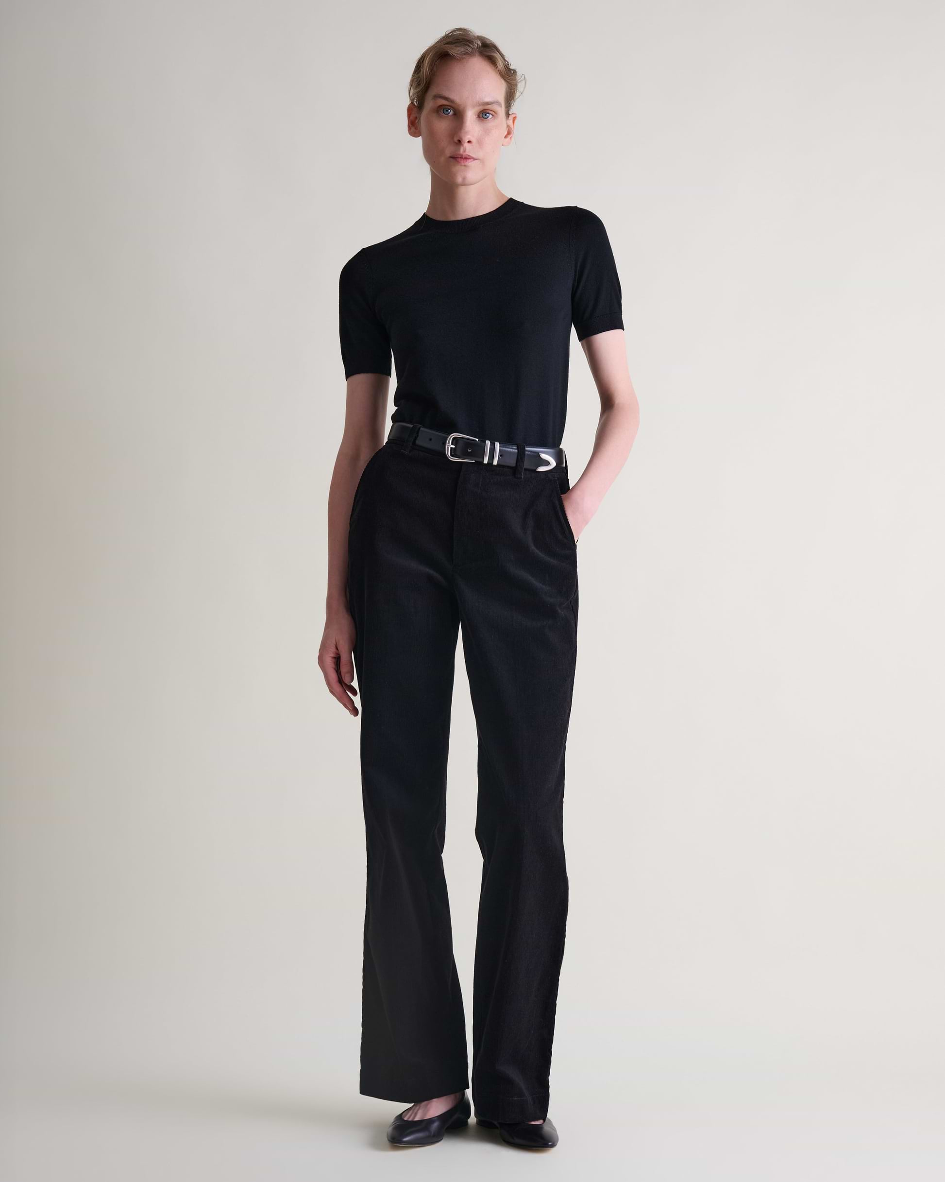 Women's Superfine Merino Wool Knitted T-shirt - Black