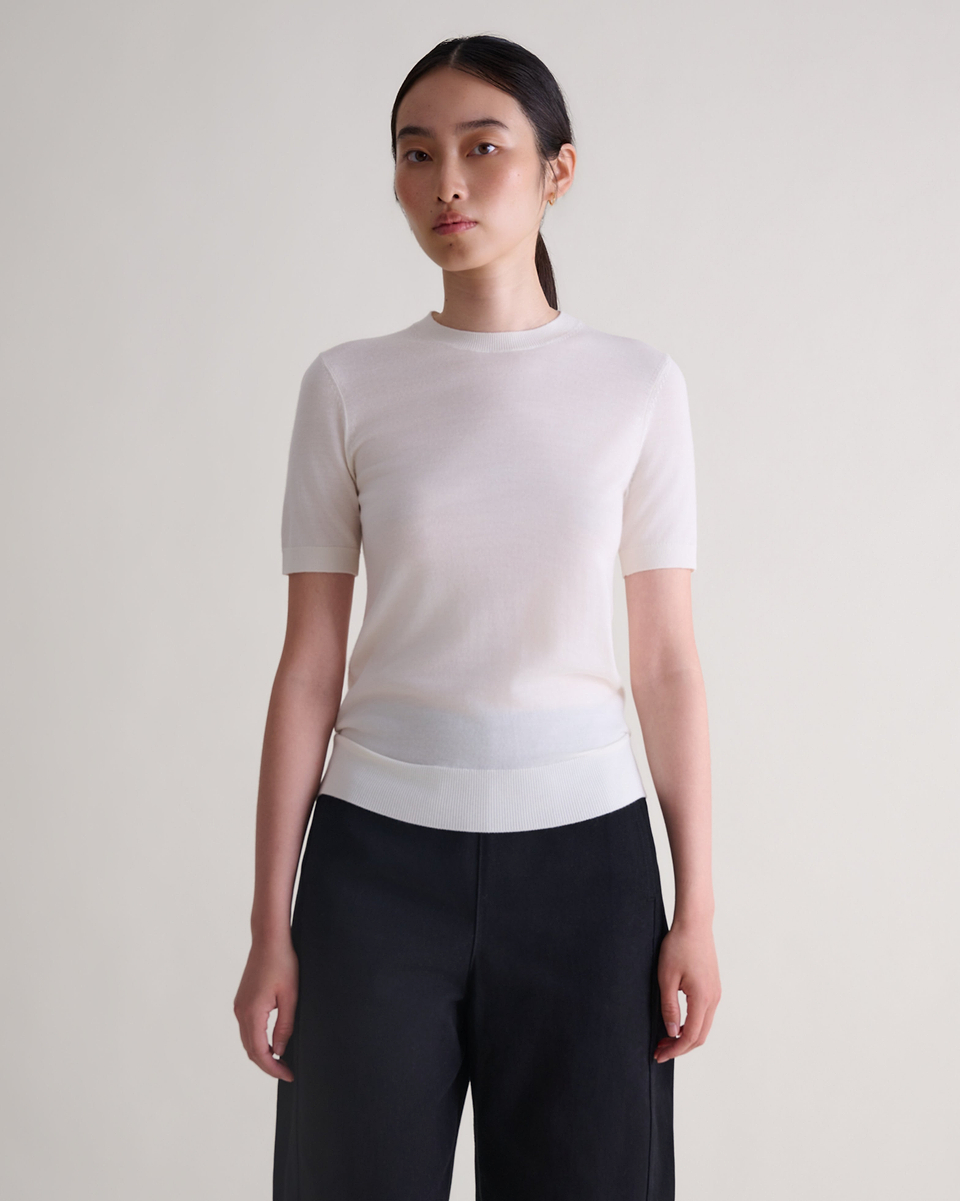 Women's Superfine Merino Wool Knitted T-shirt - Buttermilk