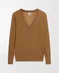 Women's Superfine Merino V Neck Jumper - Deep Camel