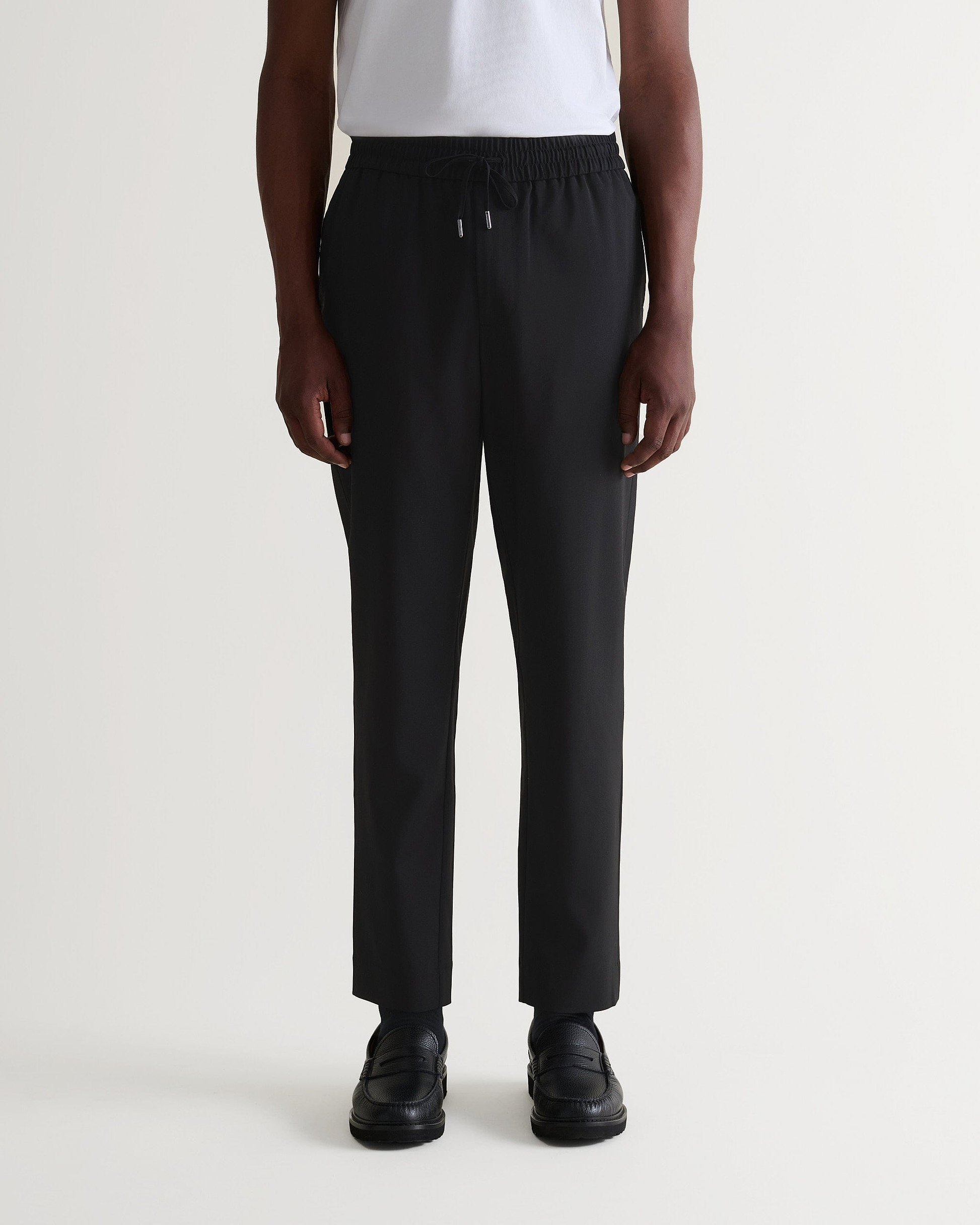 Men's Tropical Wool Drawstring Trousers - Black