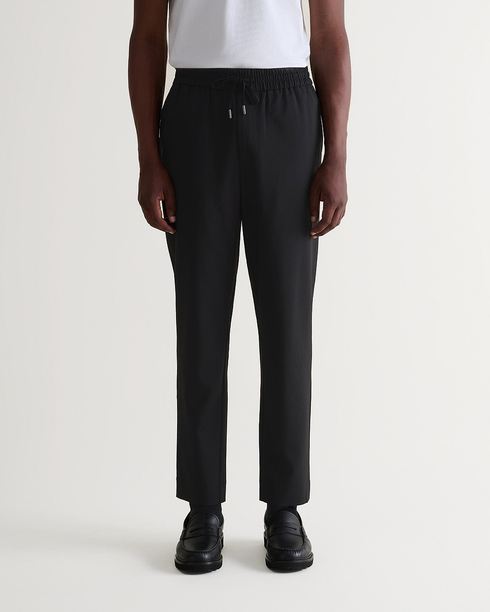 Men's Tropical Wool Drawstring Trousers - Black