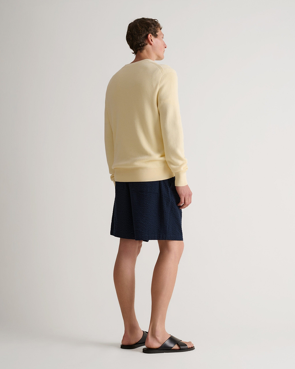 Men's Waffle Fisherman Crew Neck Jumper - Parchment