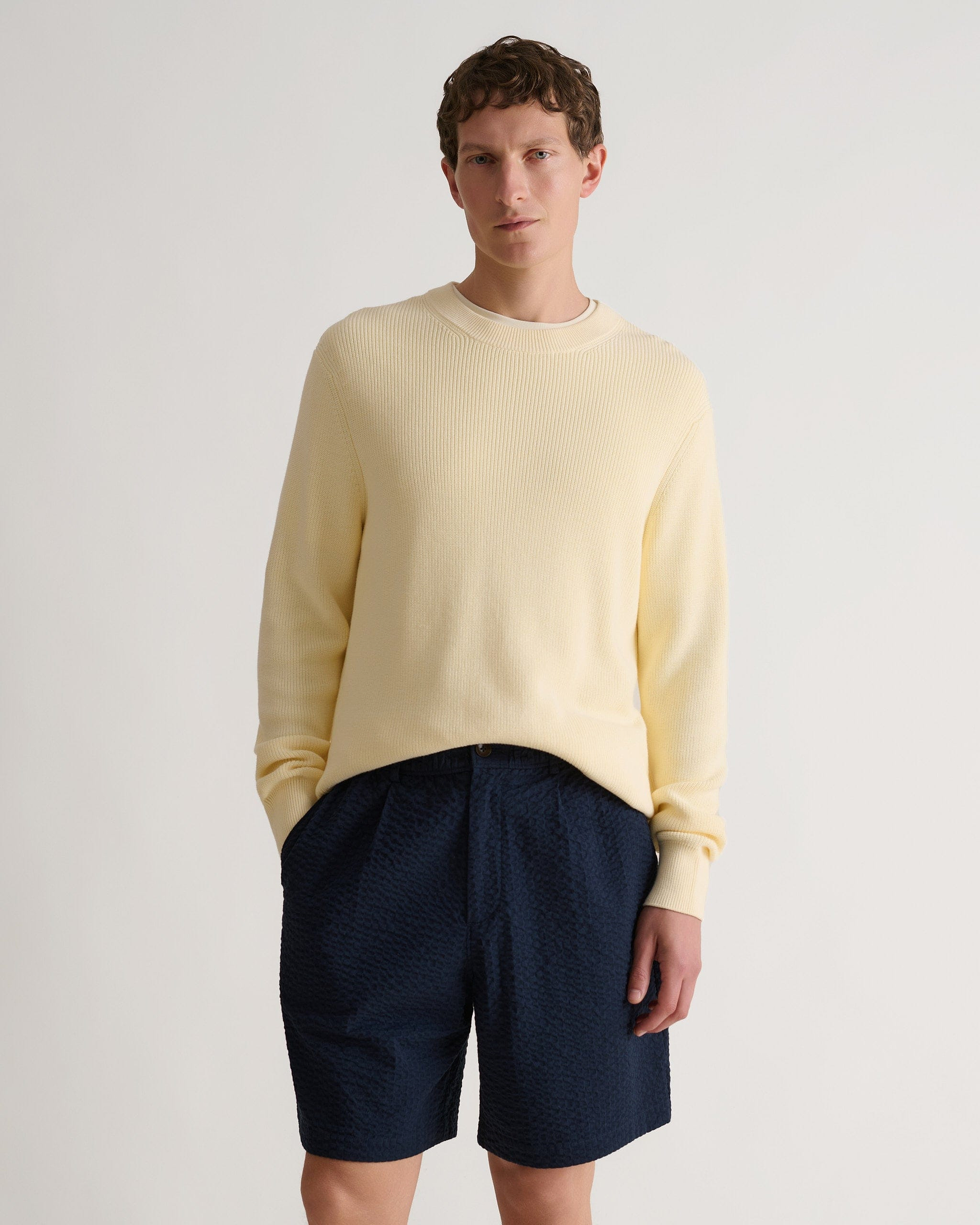 Men's Waffle Fisherman Crew Neck Jumper - Parchment