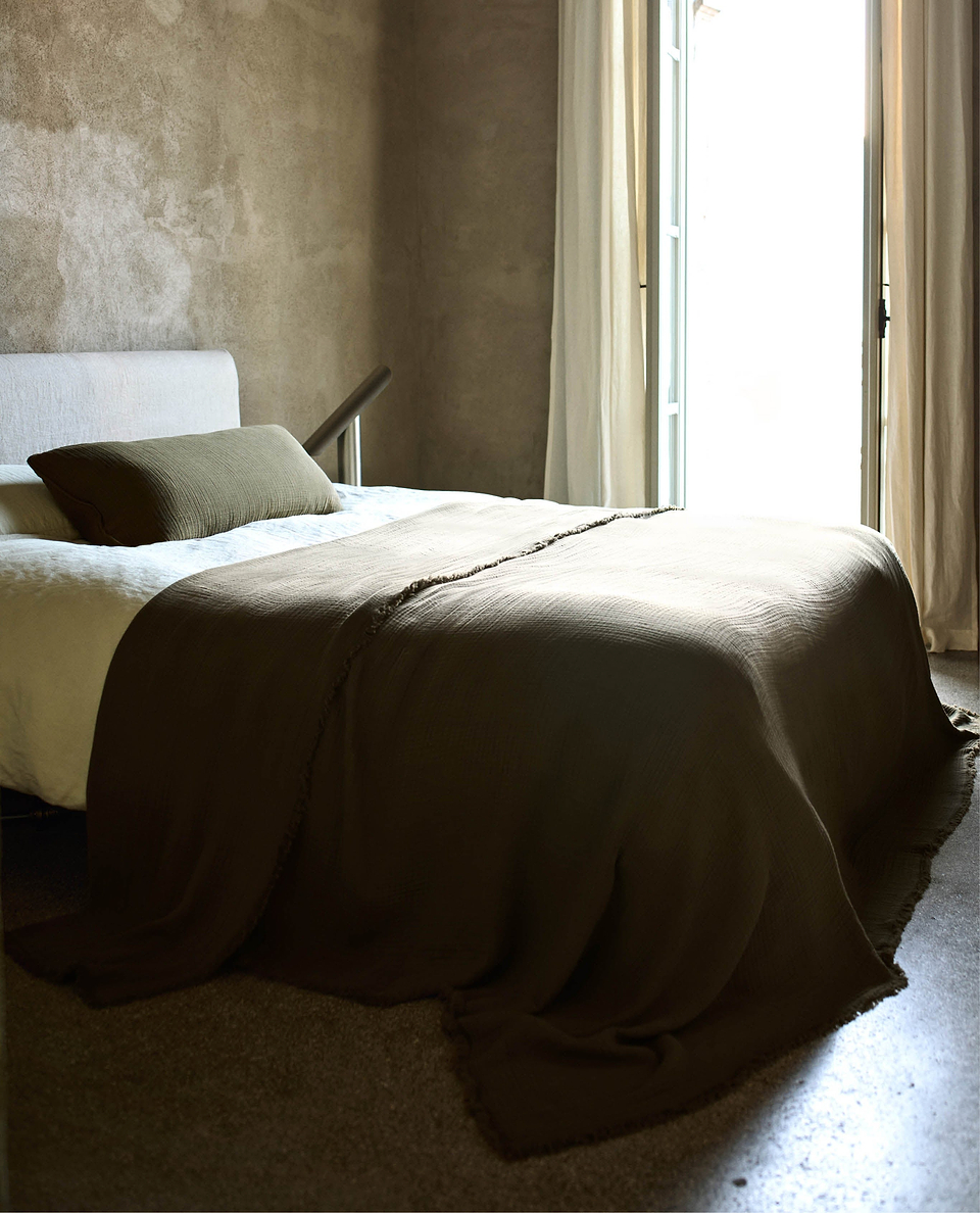House of Grey Organic Cotton Muslin Lumbar Cushion Cover - Seaweed
