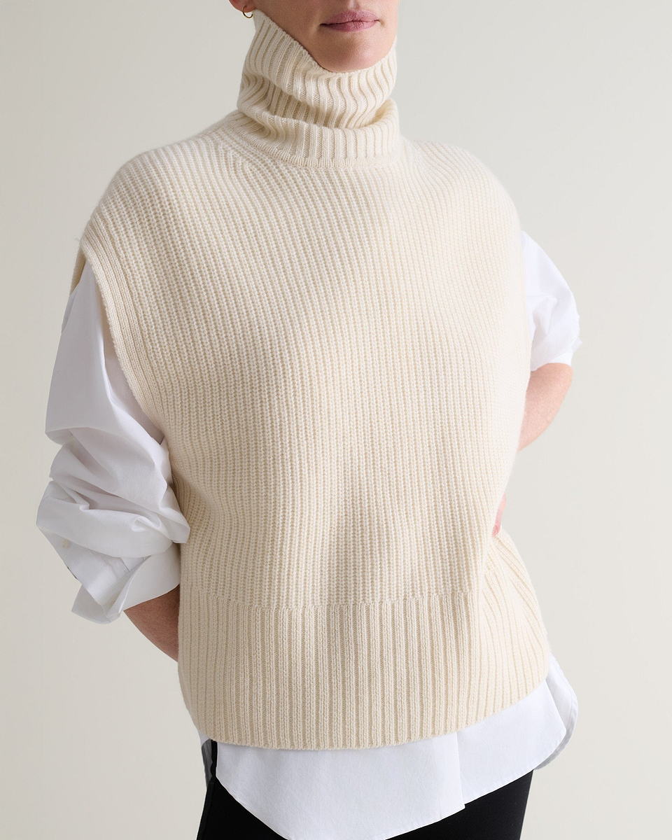 Women's Cashmere Merino Roll Neck Tabard - Buttermilk