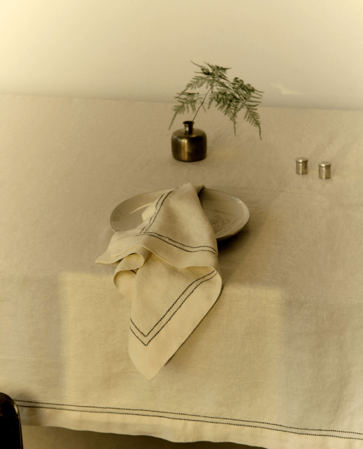 Linen Picotting Table Cloth - Alabaster