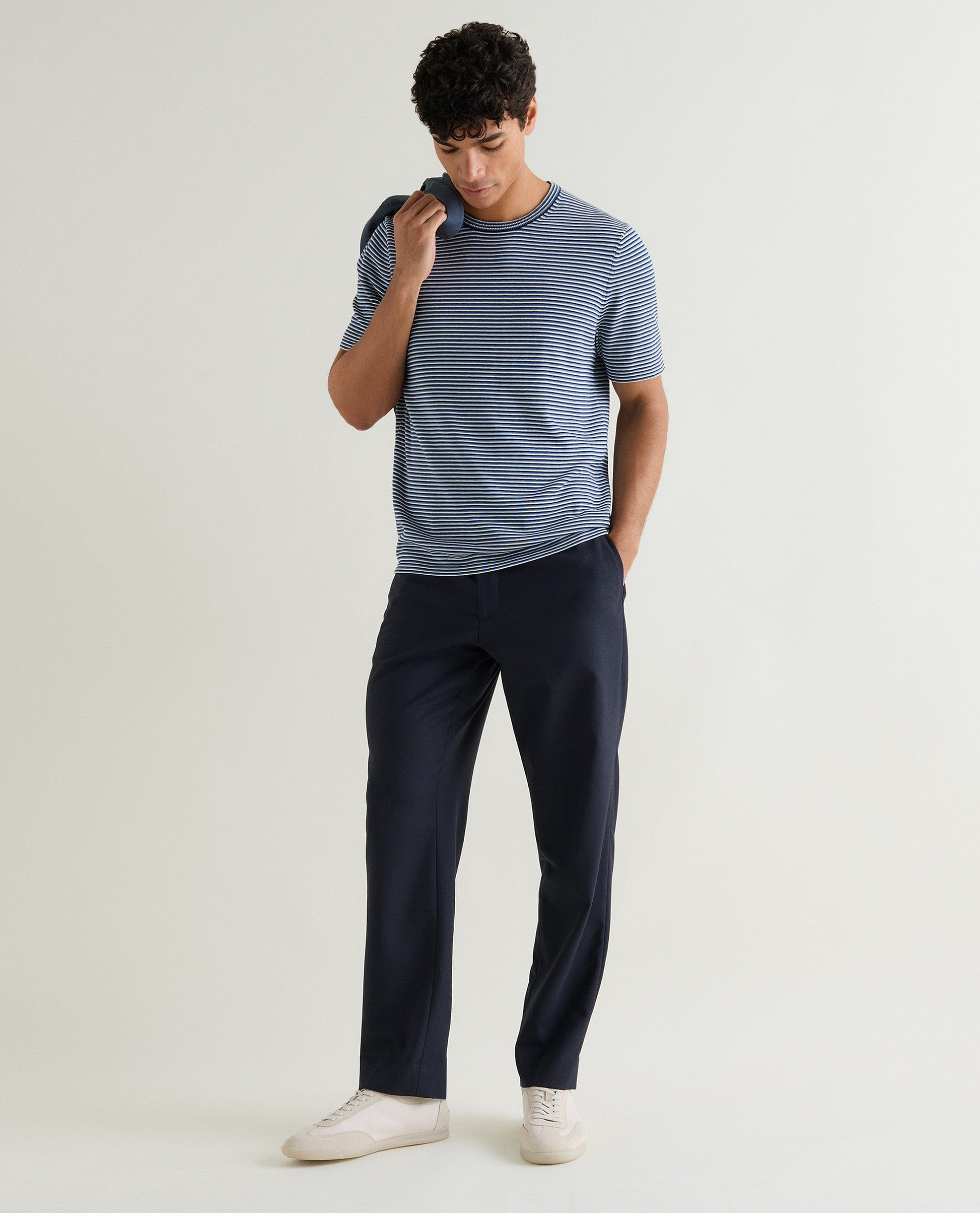 Men's Silk-Cotton Fine Knit Stripe T-Shirt - The Blues