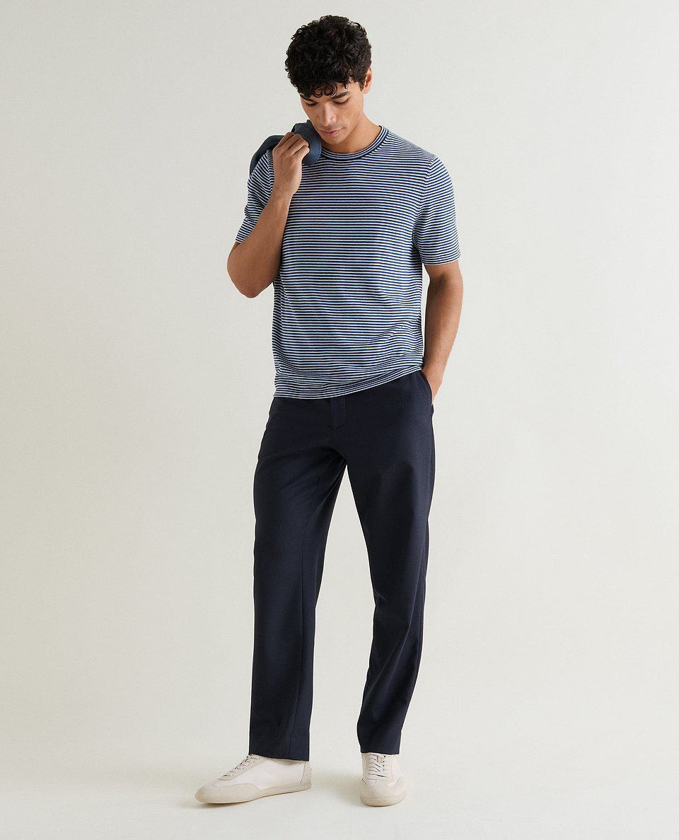 Men's Silk-Cotton Fine Knit Stripe T-Shirt - The Blues