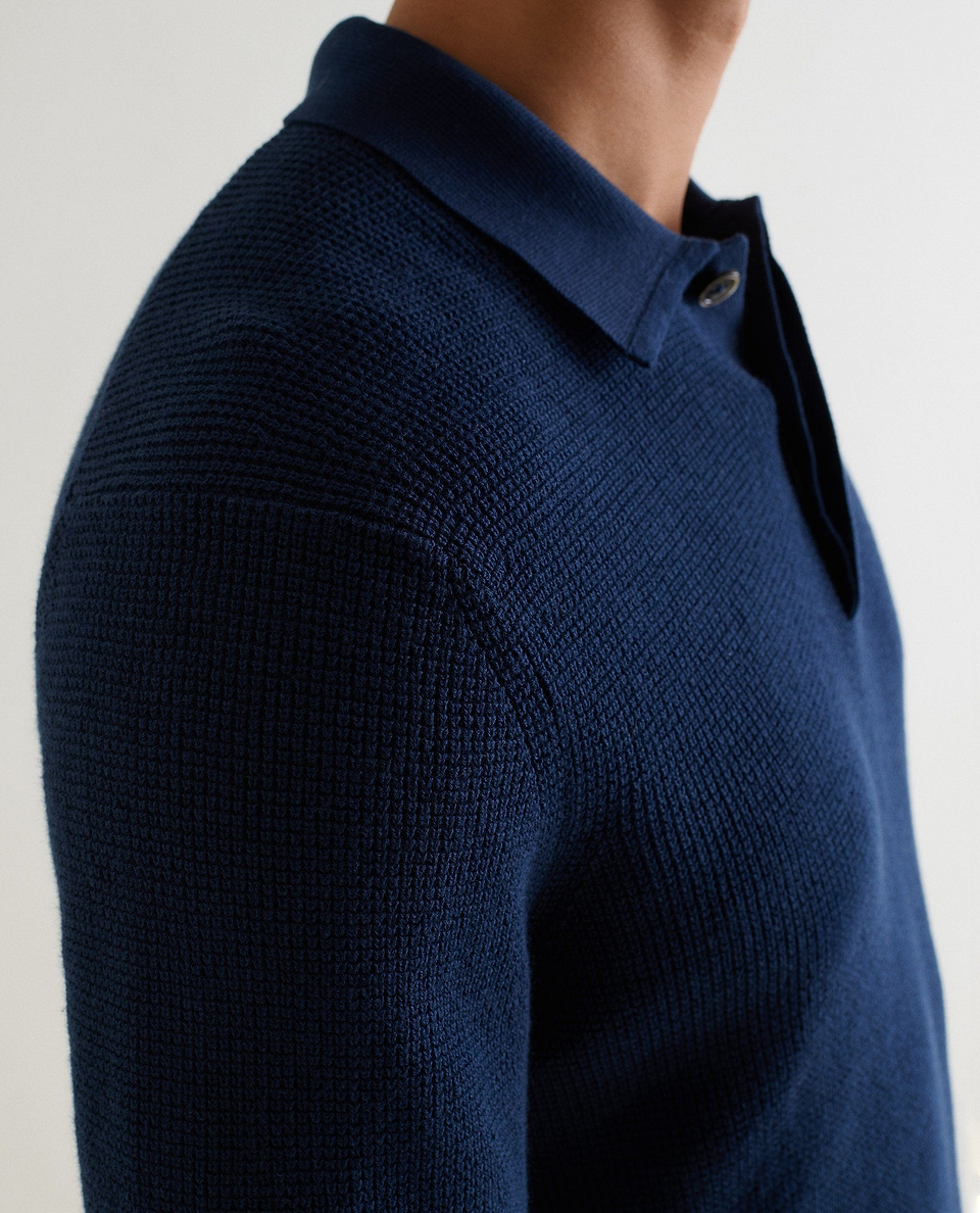 Men's Waffle Knit Cotton Polo - Blue