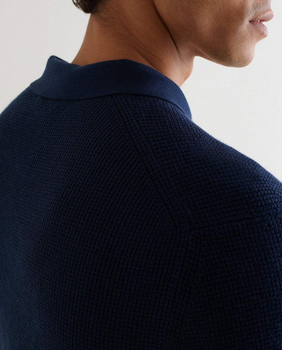 Men's Waffle Knit Cotton Polo - Blue