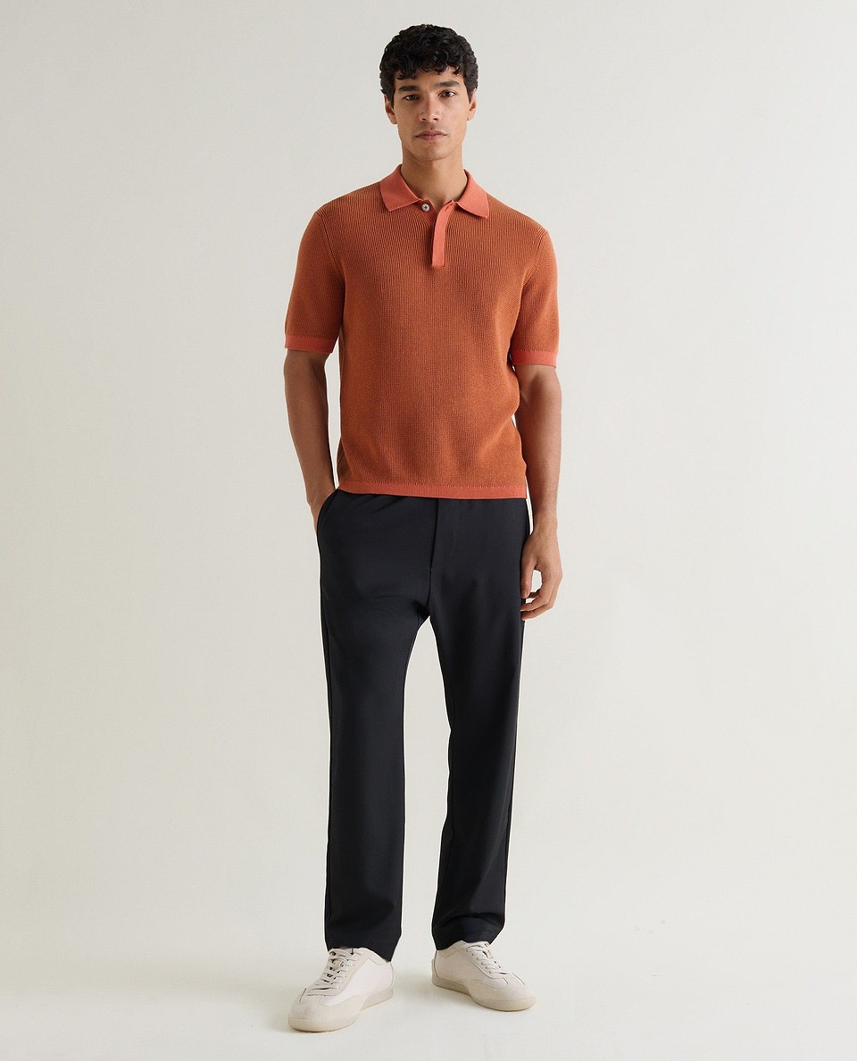 Men's Waffle Knit Cotton Polo - Tobacco