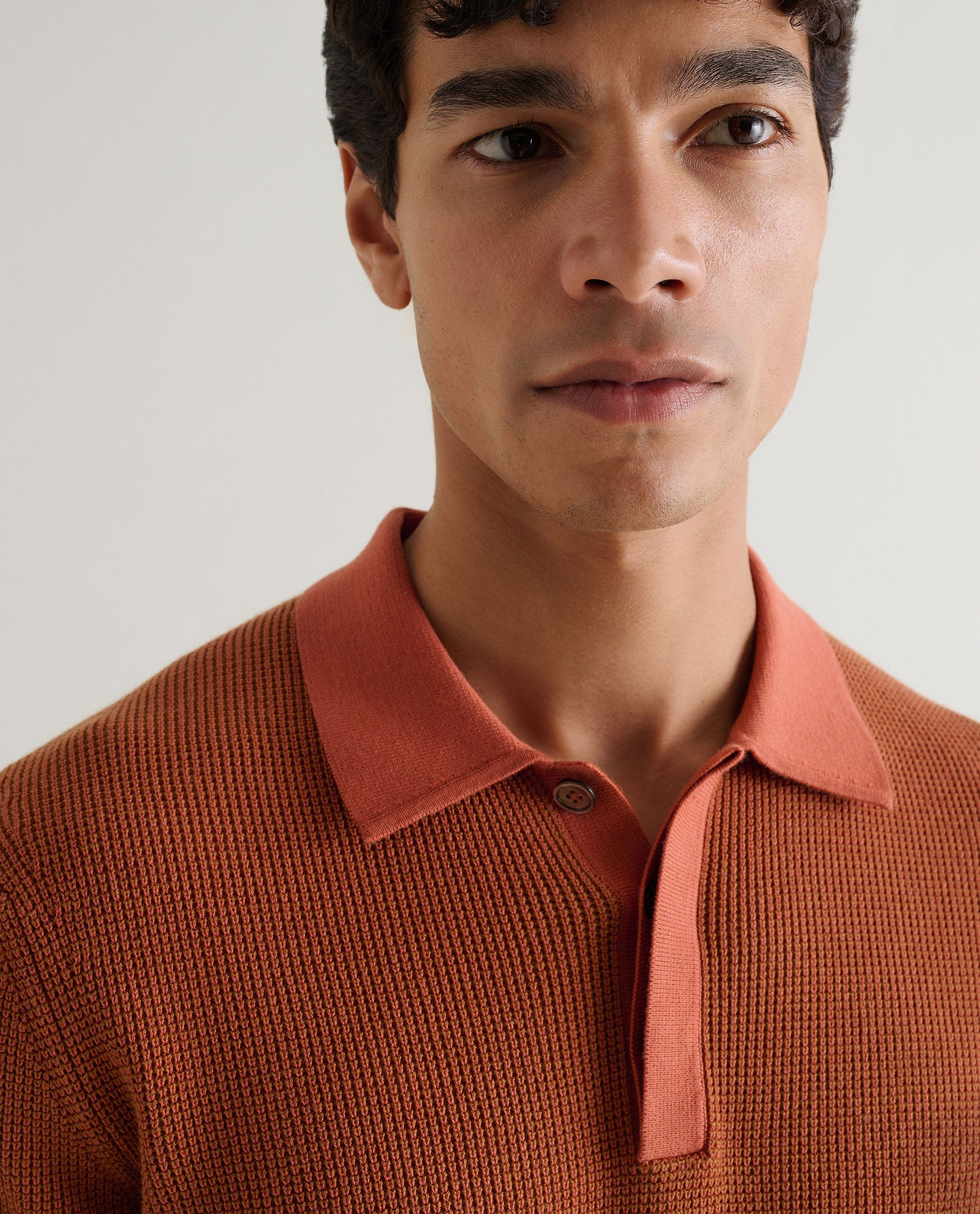 Men's Waffle Knit Cotton Polo - Tobacco