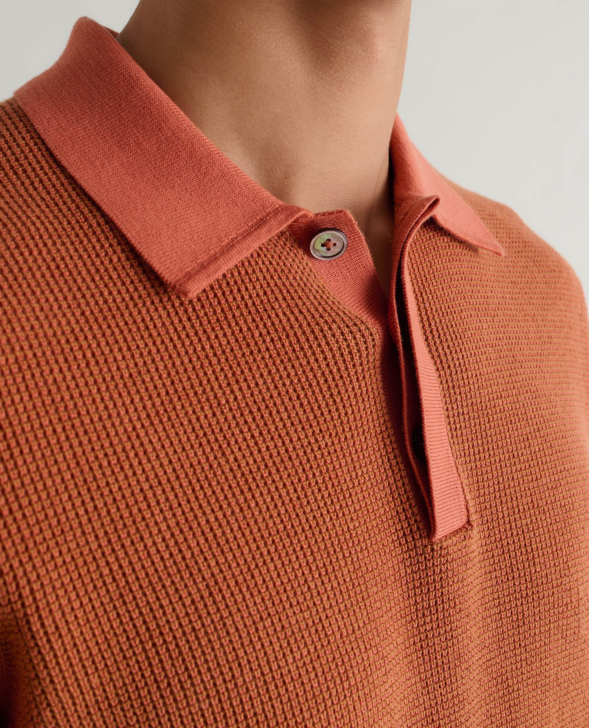 Men's Waffle Knit Cotton Polo - Tobacco