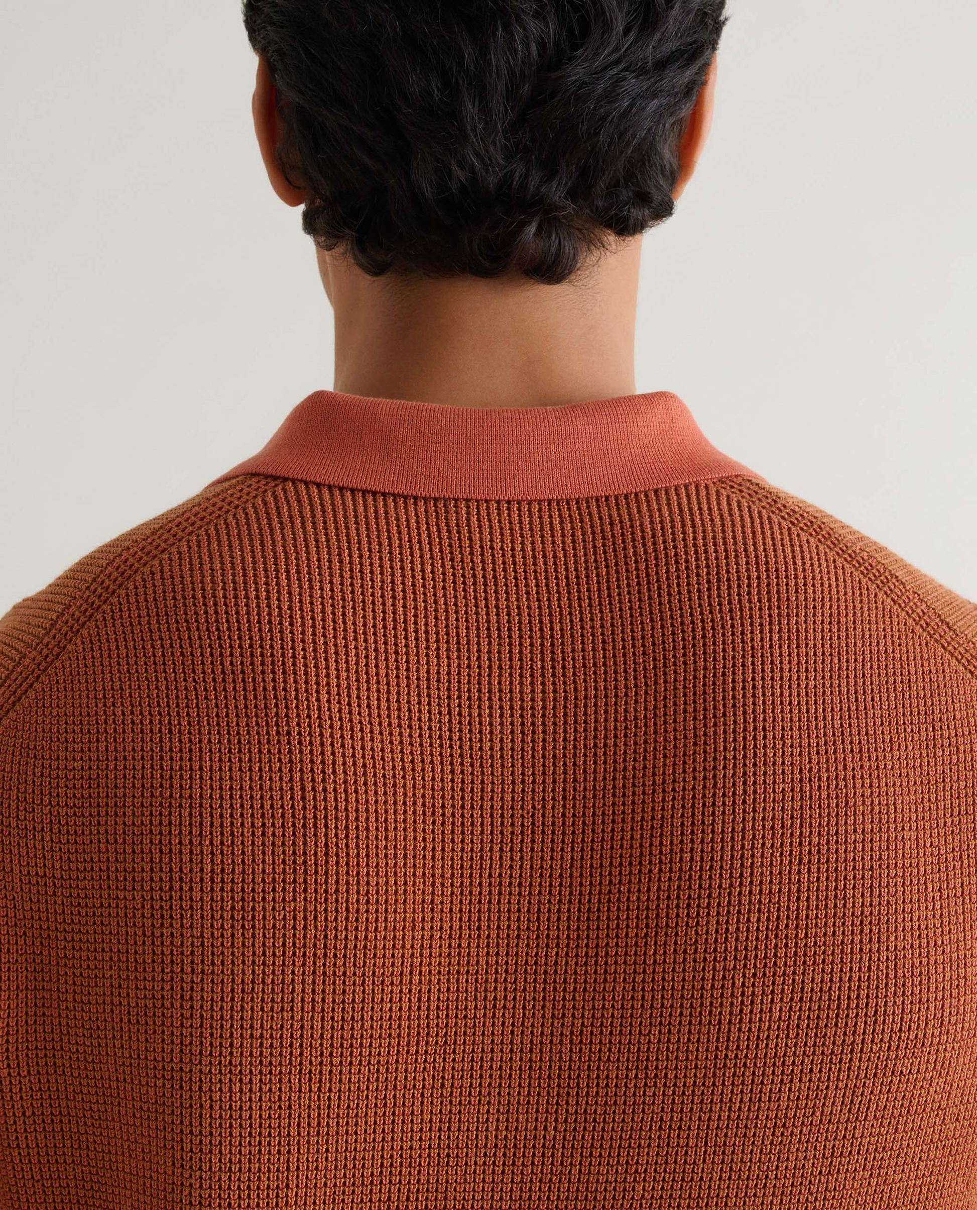Men's Waffle Knit Cotton Polo - Tobacco