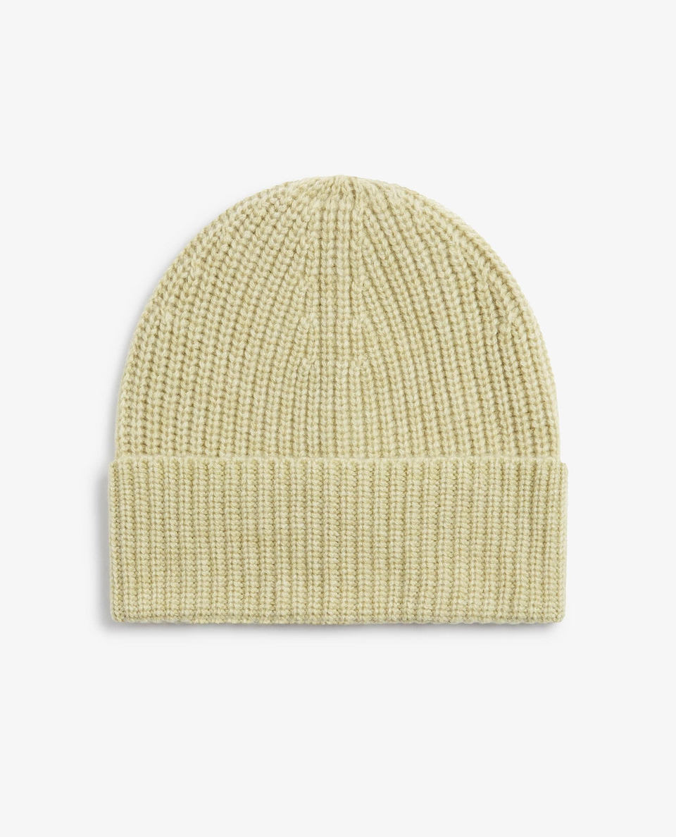 Image 1 of 1 showing  Rise & Fall's Men's Cashmere Merino Ribbed Knit Beanie in lichen green.