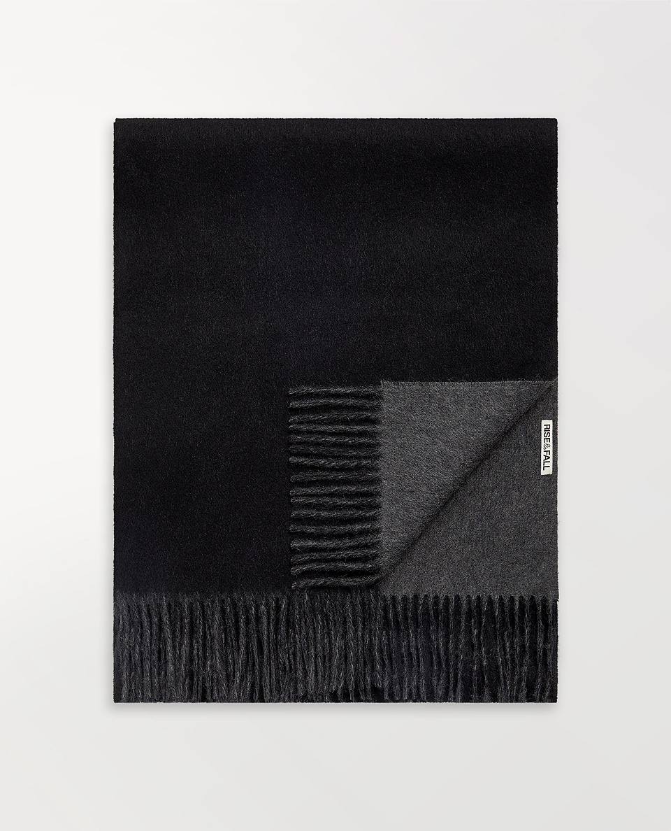 Image 1 of 2 showing Rise & Fall's finest cashmere double faced wrap, colour: black and charcoal.