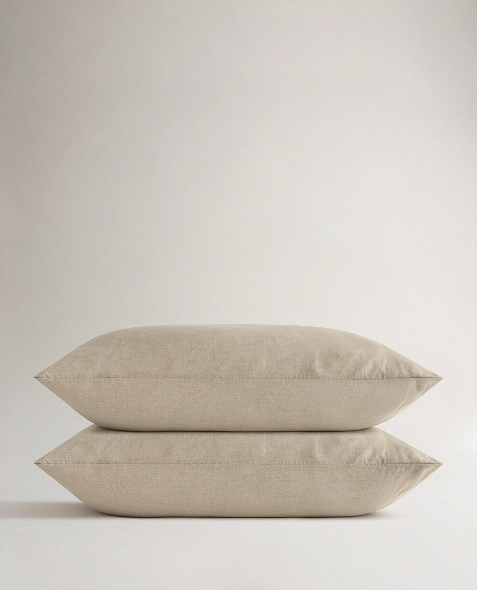 Image 1 of 2 showing Rise & Fall's Relaxed & Refined European Flax™ Linen Pillowcase Set, colour: natural.
