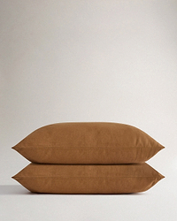 Image 1 of 2 showing Rise & Fall's Relaxed & Refined European Flax™ Linen Pillowcase Set, colour: ochre.