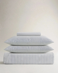 image 1 of 2 showing Rise & Fall's Crisp & Cool duvet set, colour: blue ticking stripe, fabric: percale cotton