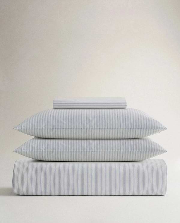 Crisp & Cool Organic Cotton Duvet Set - Blue Stripe Ticking