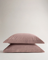 Image 1 of 3 showing Rise & Fall's Crisp & Cool Organic Cotton Oxford Pillowcase Set, colour: clay.