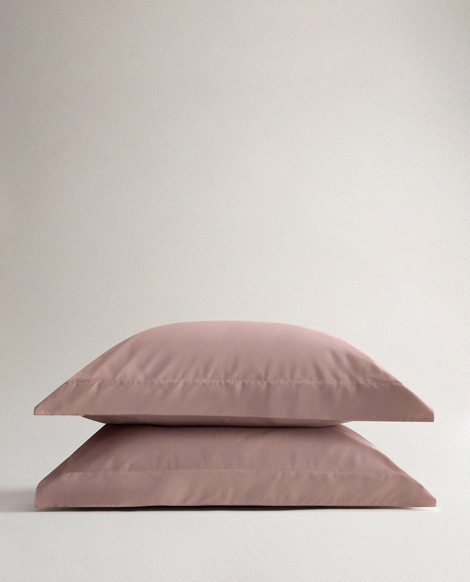 Image 1 of 3 showing Rise & Fall's Crisp & Cool Organic Cotton Oxford Pillowcase Set, colour: clay.