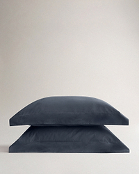 Image 1 of 3 showing Rise & Fall's Crisp & Cool Organic Cotton Oxford Pillowcase Set, colour: mood indigo.