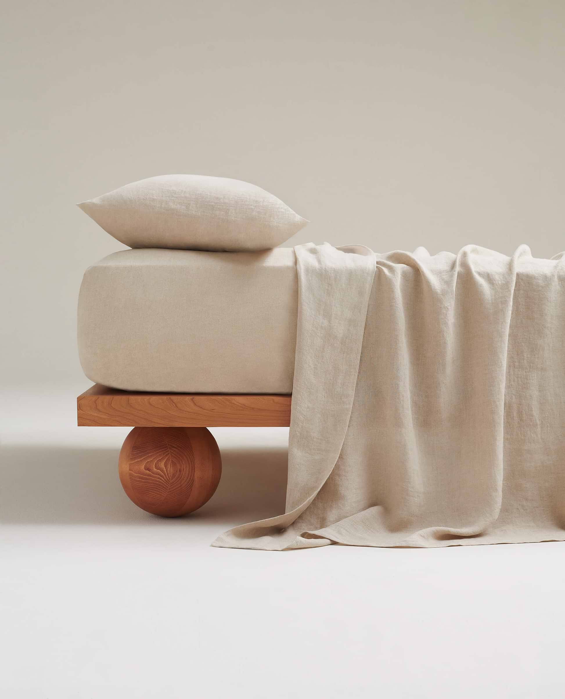 Image 1 of 3 showing Rise & Fall's Relaxed & Refined linen flat bed sheet in natural.