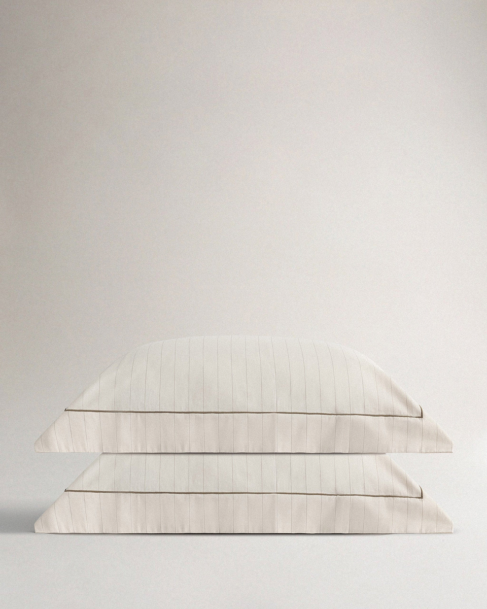 Image 1 of 3 showing Rise & Fall's Soft & Smooth Cotton Sateen Oxford Pillowcase Set, colour: buttermilk stripe.