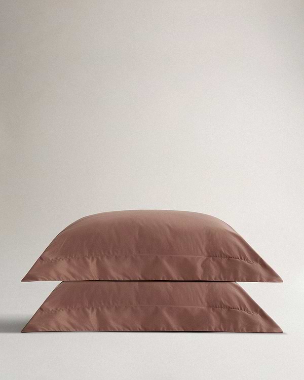 Image 1 of 3 showing Rise & Fall's Soft & Smooth Sateen Cotton Oxford Pillowcase set, colour: Deep Clay.
