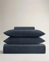 image 1 of 3 showing Rise & Fall's Crisp & Cool duvet set, fabric: percale cotton, colour: mood indigo