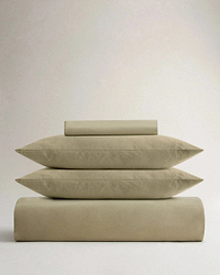image 1 of 3 showing bed with Rise & Fall's Crisp & Cool duvet set, colour: sage, fabric: percale cotton