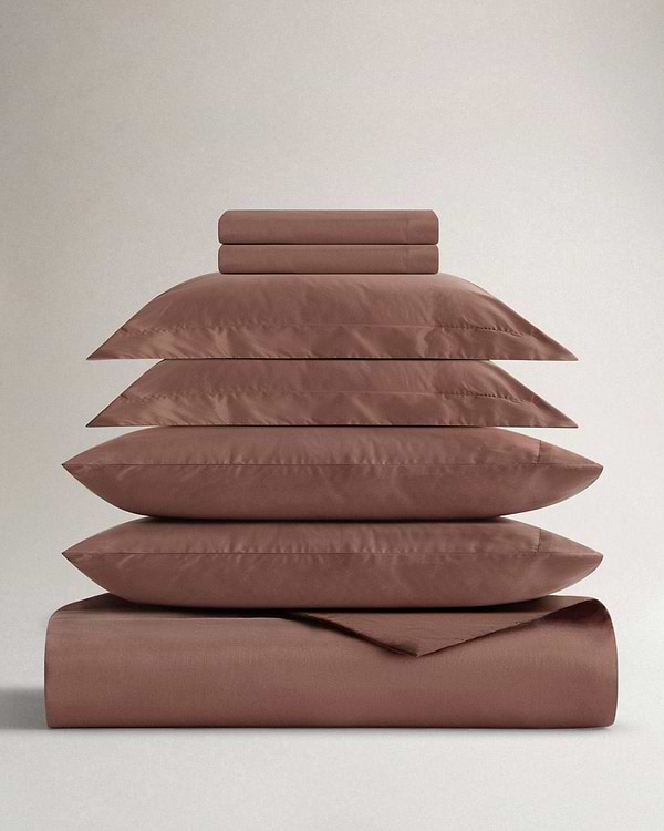 Image 1 of 3 showing Rise & Fall's Soft & Smooth organic sateen cotton comforter set, colour: clay, size: twin
