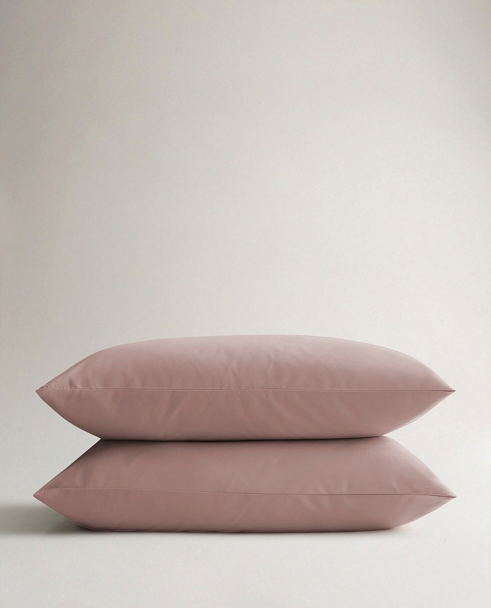 Image 1 of 4 showing Rise & Fall's Crisp & Cool Organic Cotton Percale Pillowcase Set, colour: clay.