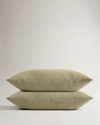 Image 1 of 4 showing Rise & Fall's Crisp & Cool Organic Cotton Percale Pillowcase Set, colour: sage.