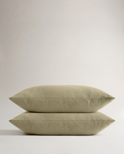 Image 1 of 4 showing Rise & Fall's Crisp & Cool Organic Cotton Percale Pillowcase Set, colour: sage.
