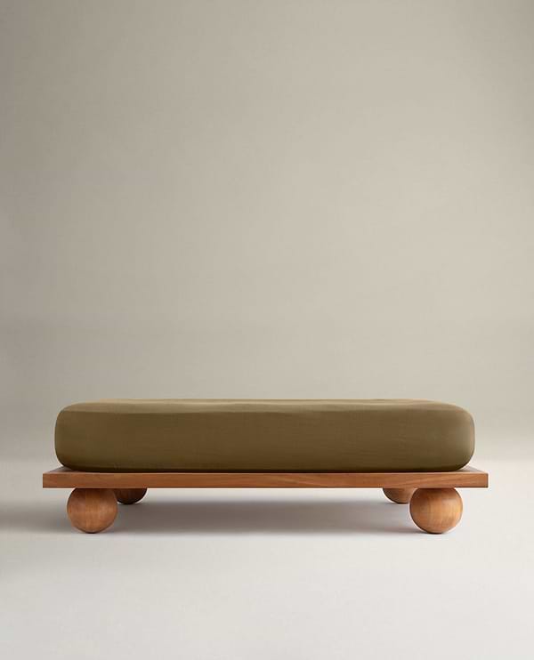 Image 1 of 4 showing Rise & Fall's Relaxed & Refined European flax™ linen fitted sheet in olive.