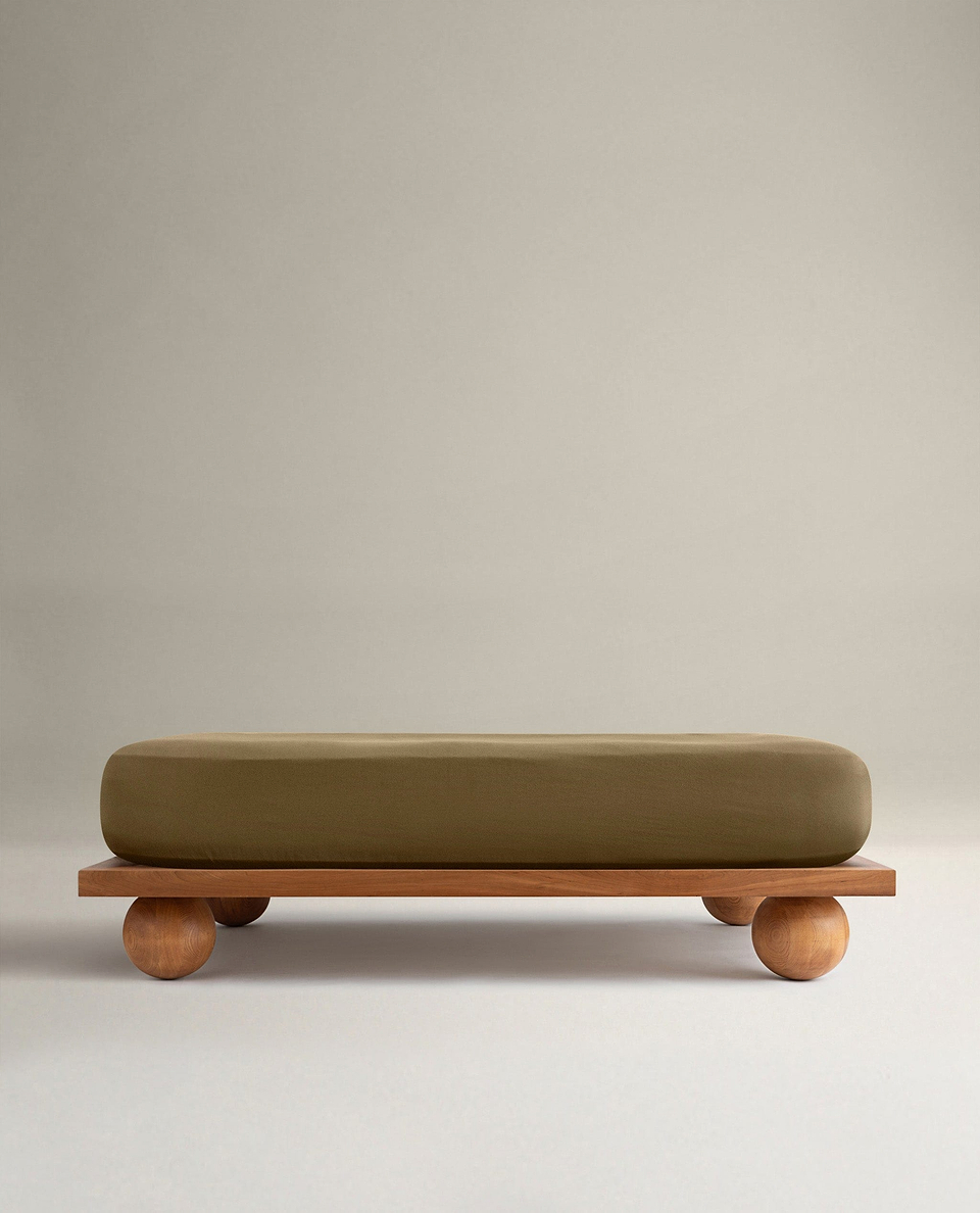 Image 1 of 4 showing Rise & Fall's Relaxed & Refined European flax™ linen fitted sheet in olive.