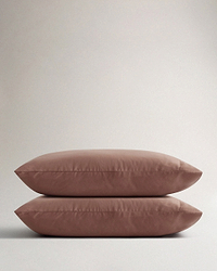 Image 1 of 4 showing Rise & Fall's Soft & Smooth Cotton Sateen Pillowcase Set in clay.