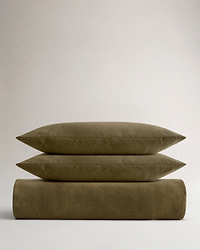image 1 of 5 showing Rise & Fall's Relaxed & Refined linen duvet set, fabric: European flax, colour: olive