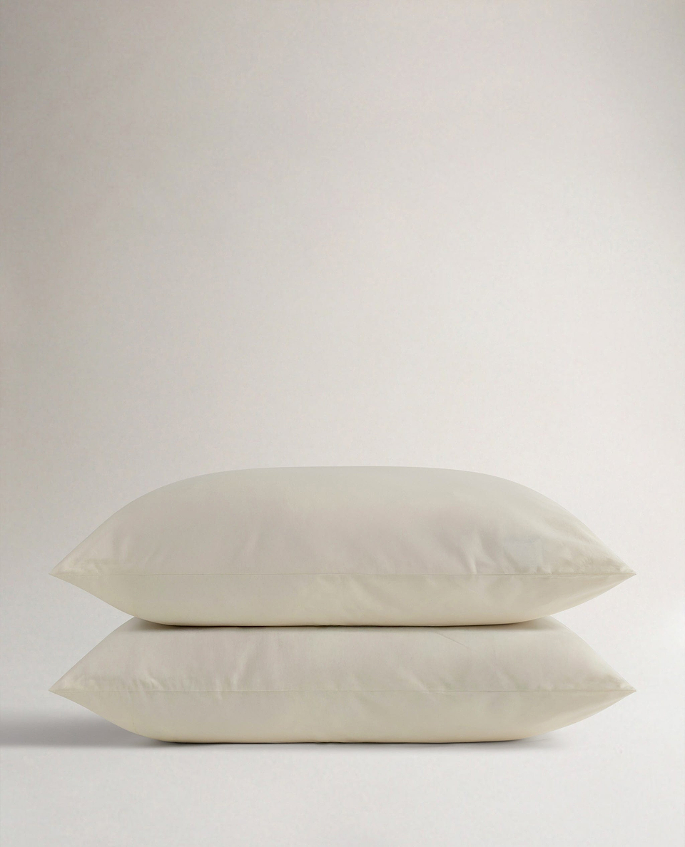 Image 1 of 6 showing Rise & Fall's Crisp & Cool Organic Cotton Standard Pillowcase Set, colour: buttermilk.