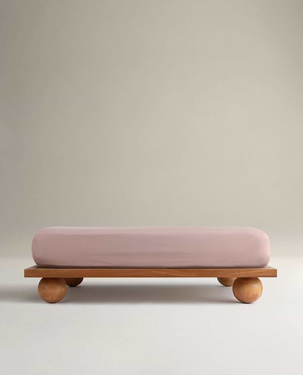 Image 1 of 6 showing Rise & Fall's Crisp & Cool organic cotton fitted sheet in clay.