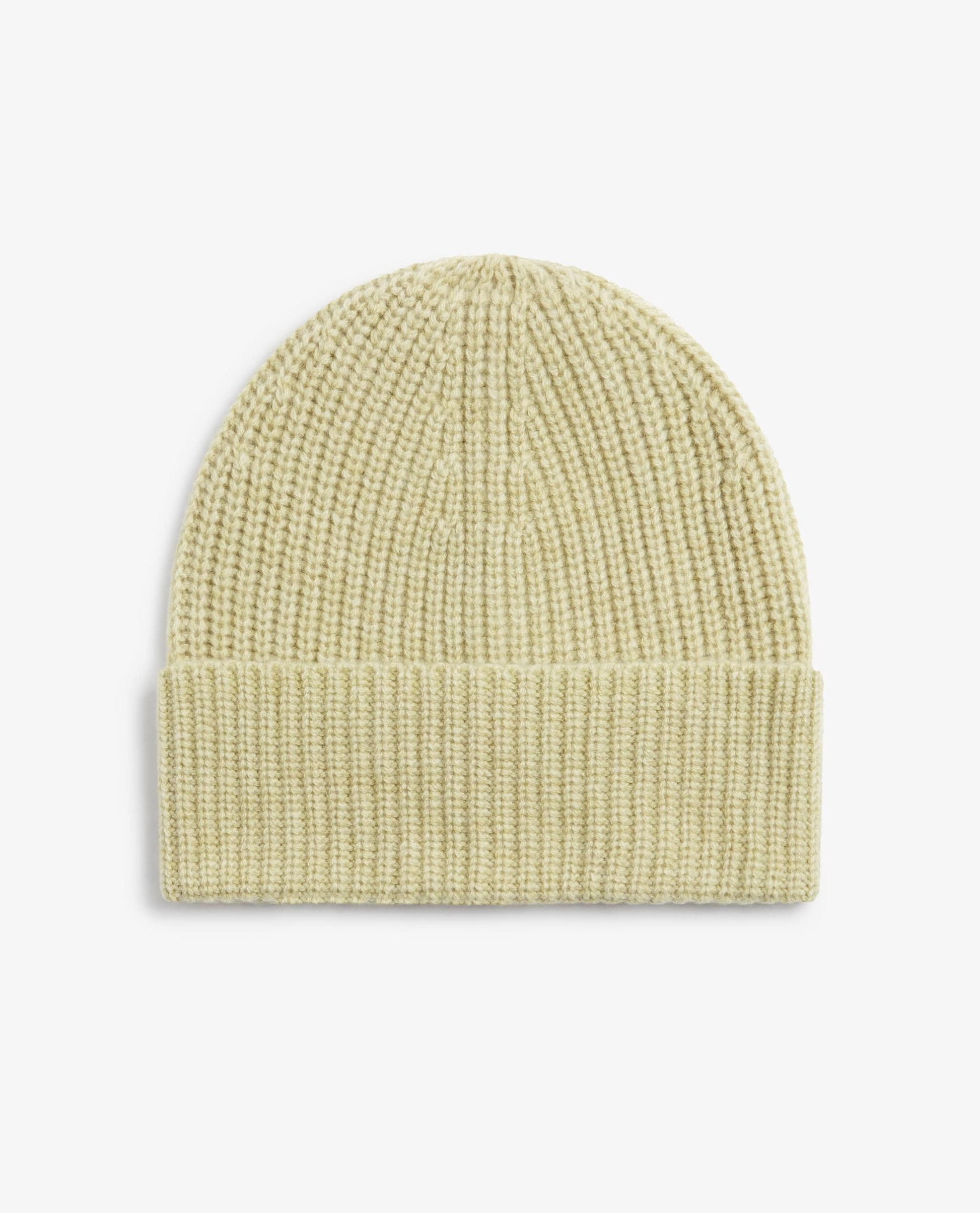 Image 2 of 2 showing Rise & Fall's Cashmere Merino Ribbed Knit Beanie in lichen green.
