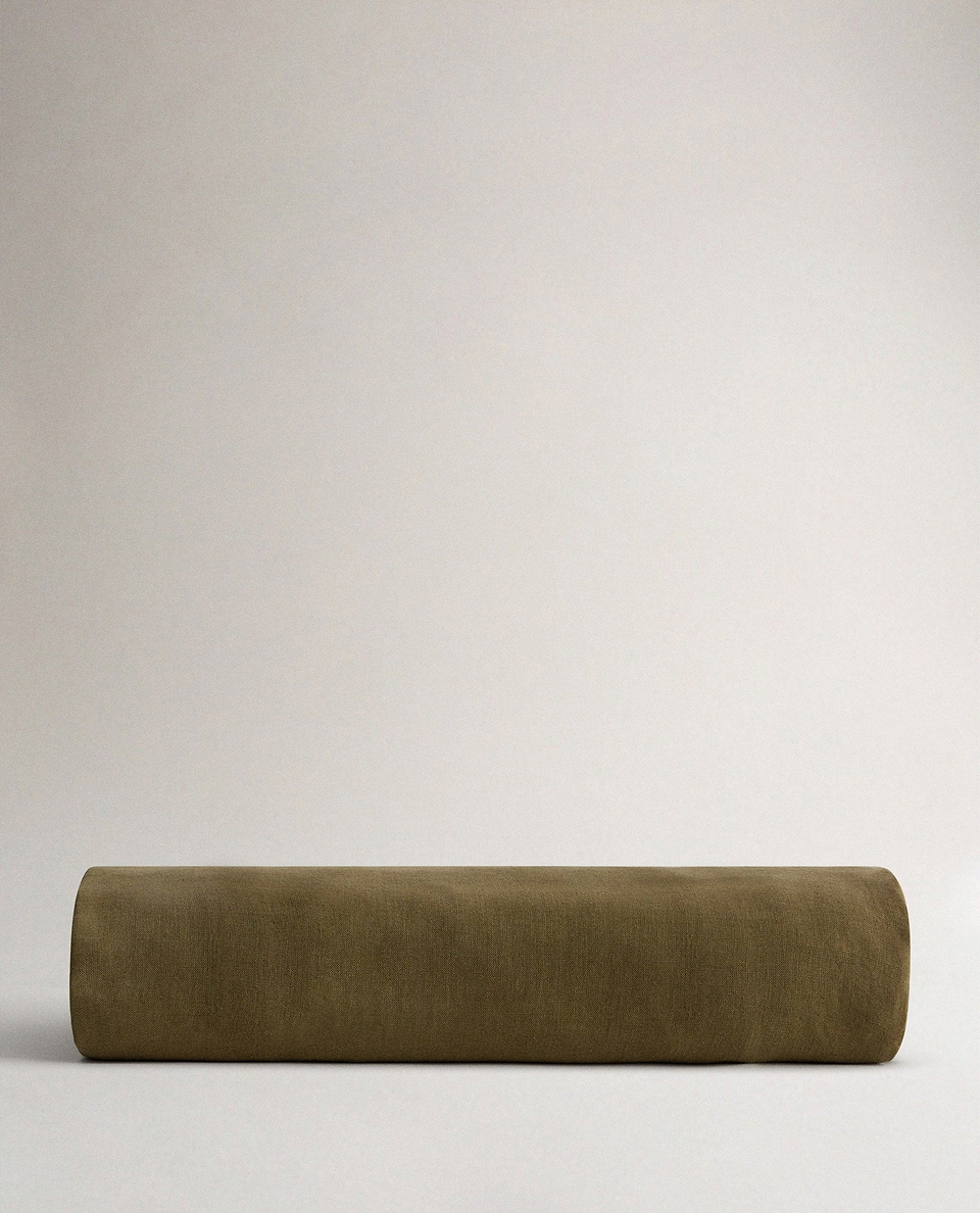 Image 2 of 3 showing Relaxed & Refined European Flax™ Linen Duvet Cover, colour: olive.