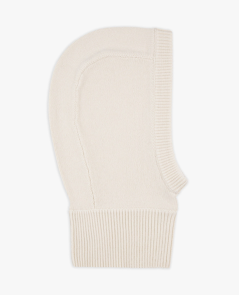 Image 2 of 3 showing Rise & Fall's men's cream Cashmere Merino Knitted Hood.