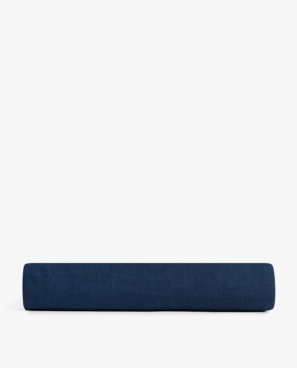 Image 2 of 3 showing Rise & Fall's Relaxed & Refined linen flat bed sheet in indigo.