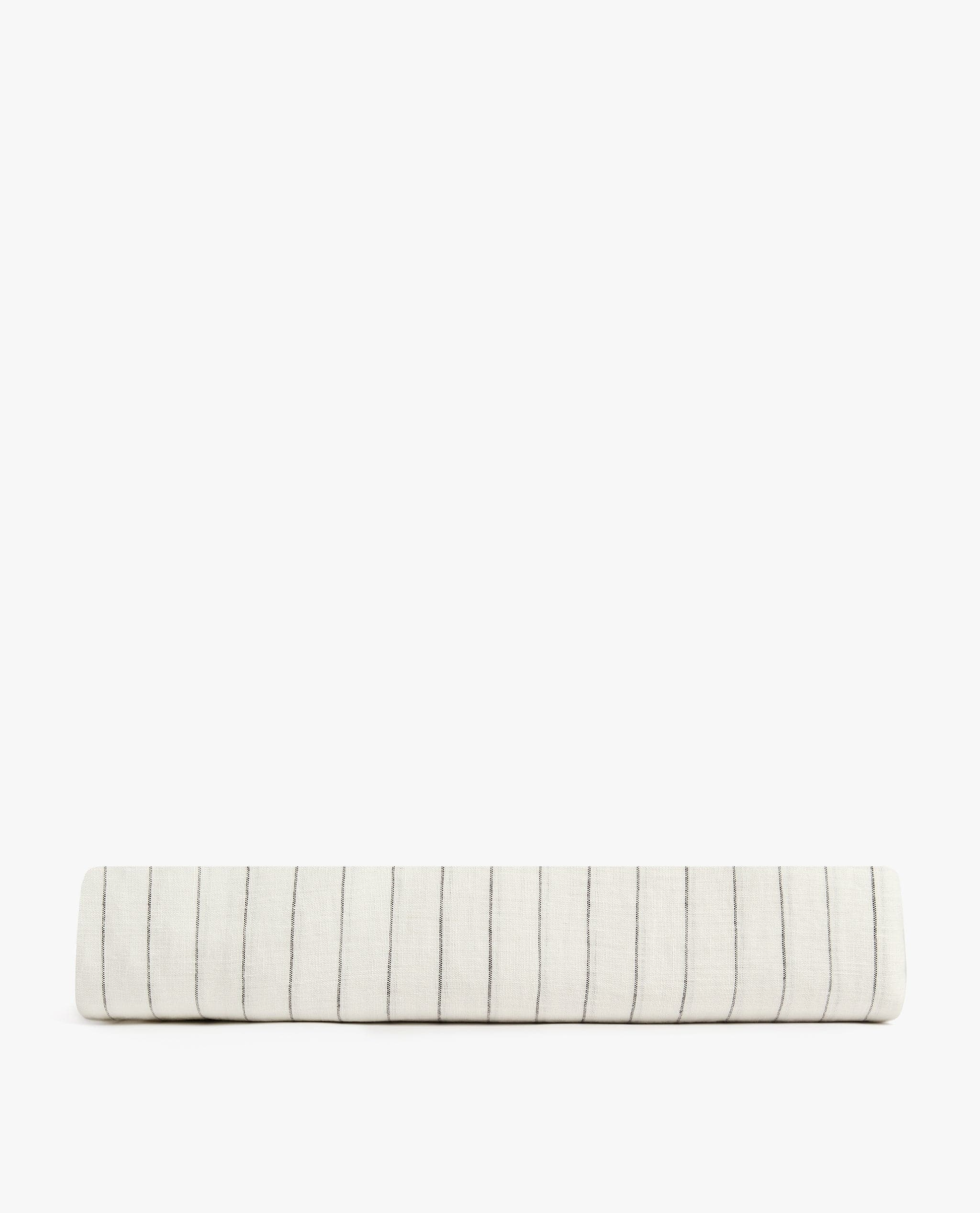 Image 2 of 3 showing Rise & Fall's Relaxed & Refined linen flat bed sheet in stripe.