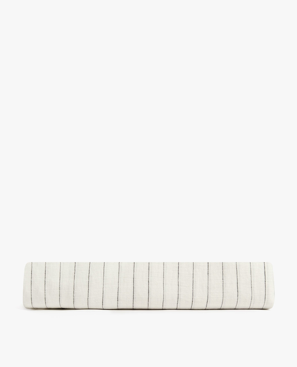 Image 2 of 3 showing Rise & Fall's Relaxed & Refined linen flat bed sheet in stripe.