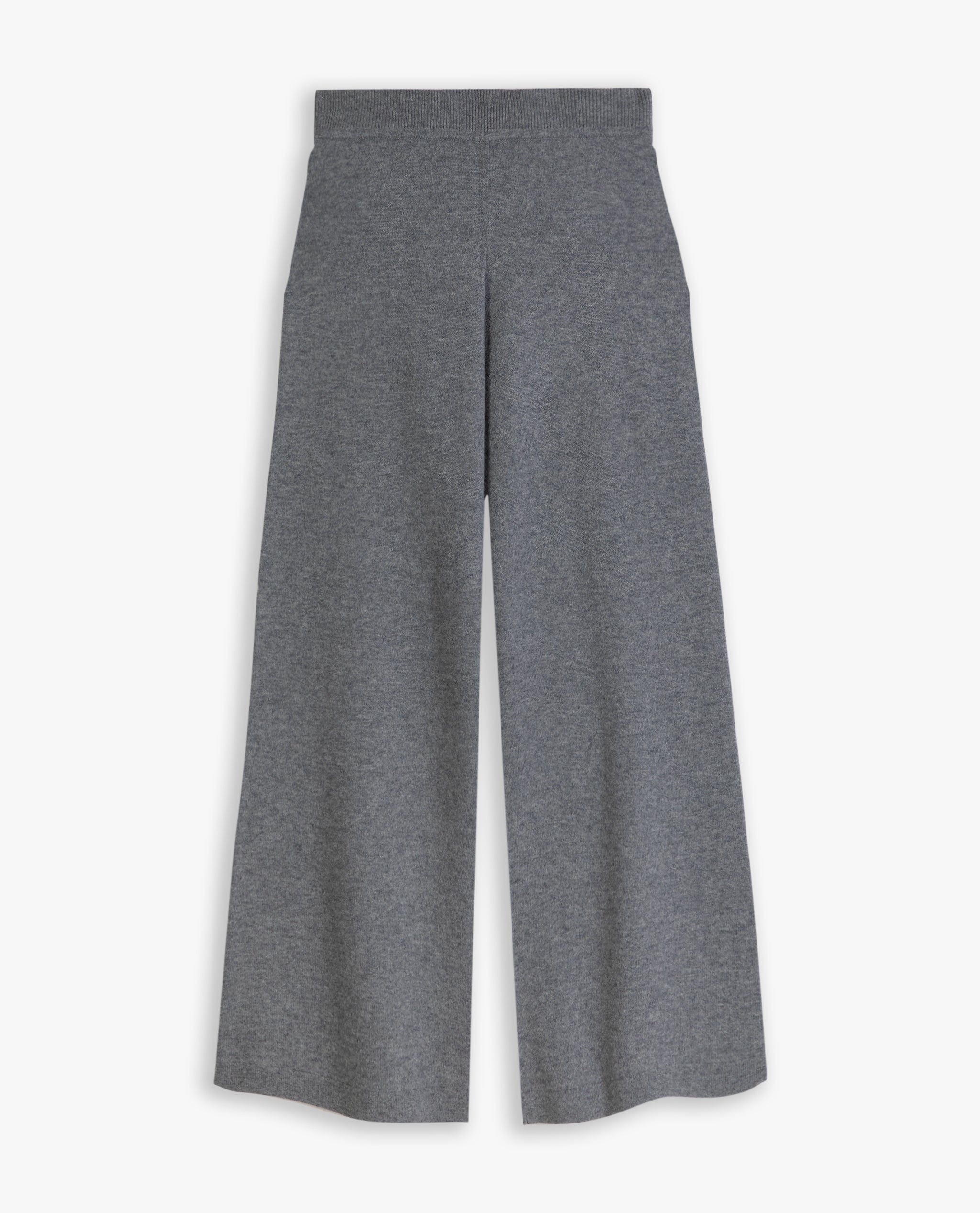 Image 2 of 3 showing Rise & Fall's grey fine cashmere wide-leg trousers.