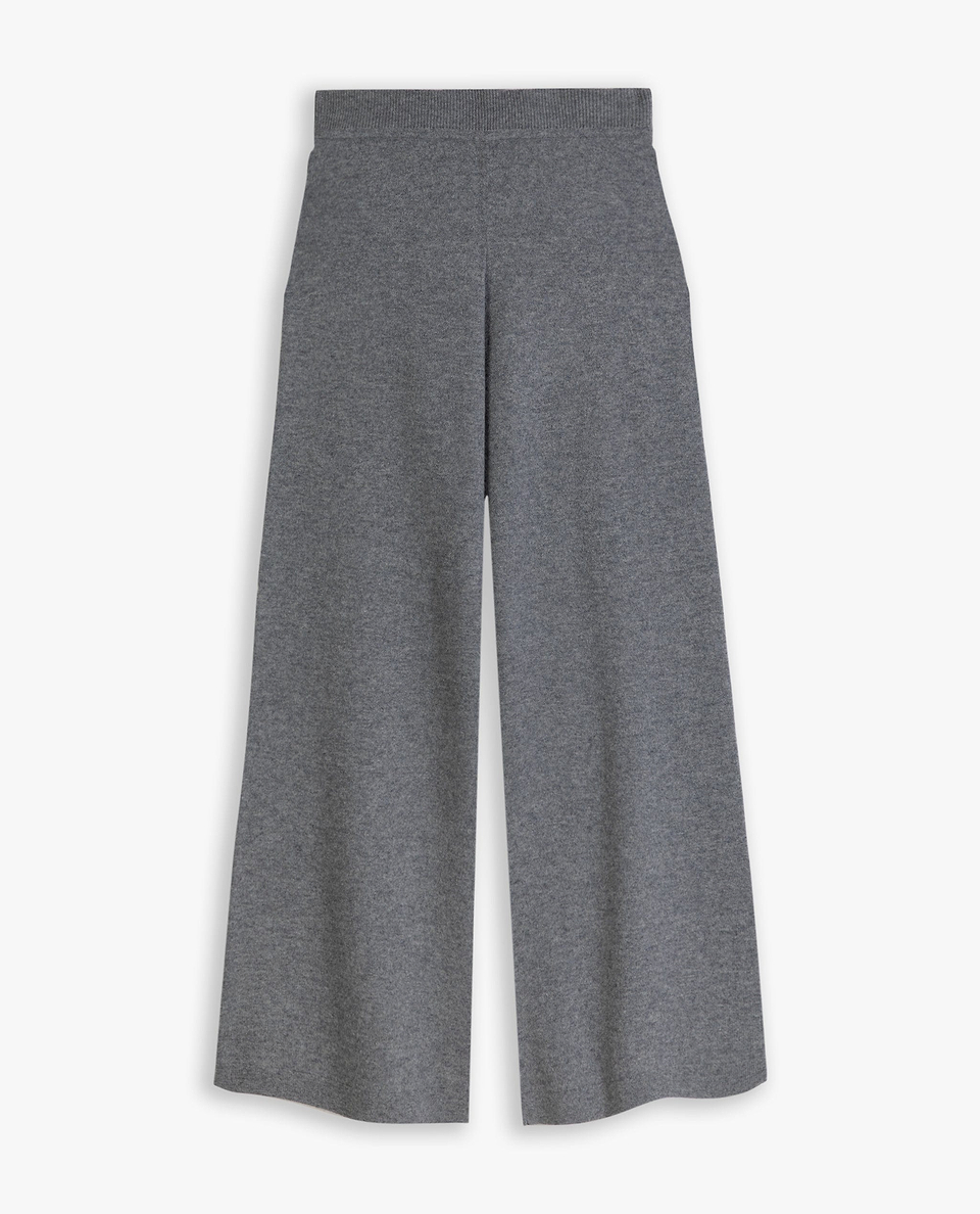 Image 2 of 3 showing Rise & Fall's grey fine cashmere wide-leg trousers.